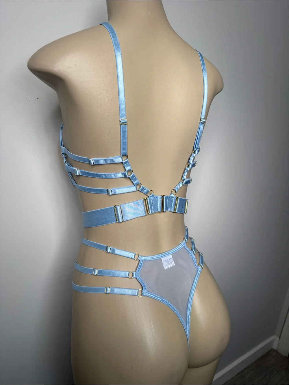 Light Blue Strappy Harness Bodysuit - Women Intimates